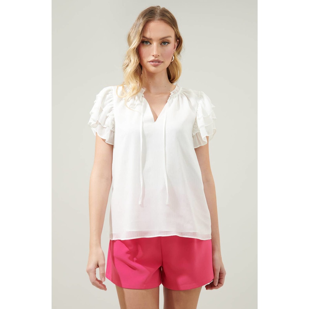 NWT  Montie Ruffle Tie Neck Blouse by SugarLips